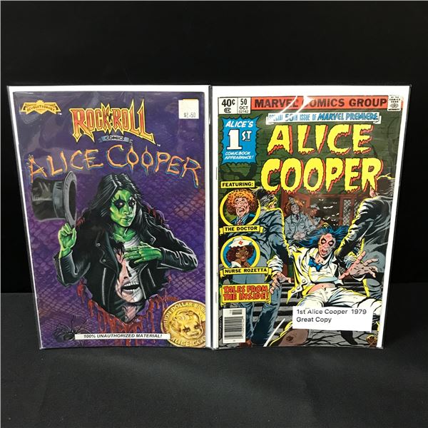 LOT OF 2 COMICS FEATURING ALICE COOPER INCLUDING HIS 1ST APPERANCE - MARVEL AND REVOLUTIONARY COMICS