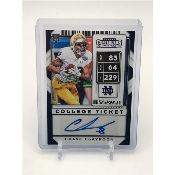 2020 PANINI CONTENDERS DRAFT PICKS CHASE CLAYPOOL SIGNED COLLEGE TICKET ROOKIE TRADING CARD