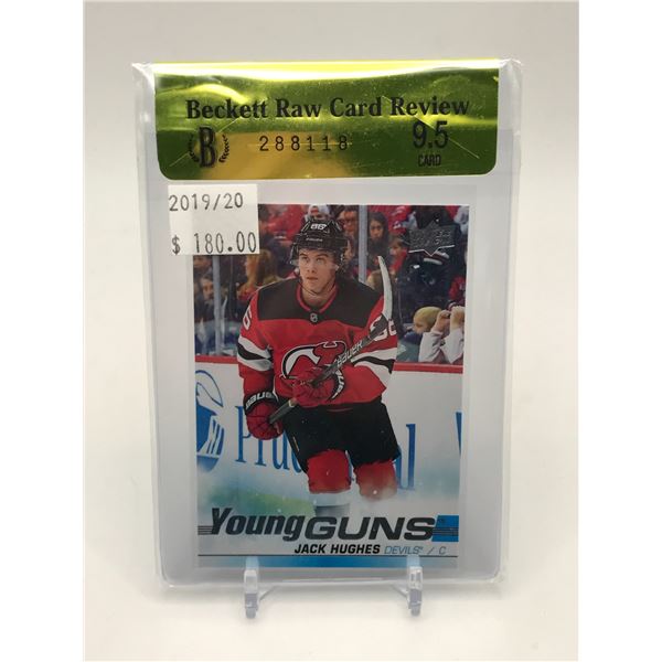 2019-20 UPPER DECK JACK HUGHES YOUNG GUNS TRADING CARD - BECKETT QUICK REVIEW GRADE 9.5