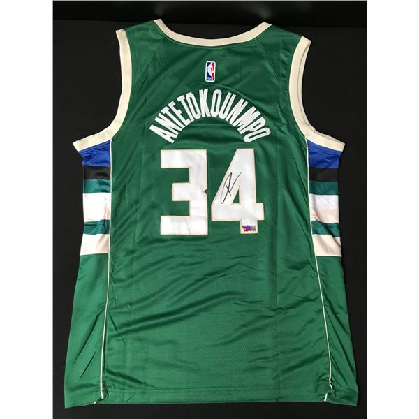 GIANNIS ANTETOKOUNMPO SIGNED MILWAUKEE BUCKS CUSTOM JERSEY.- ACE COA