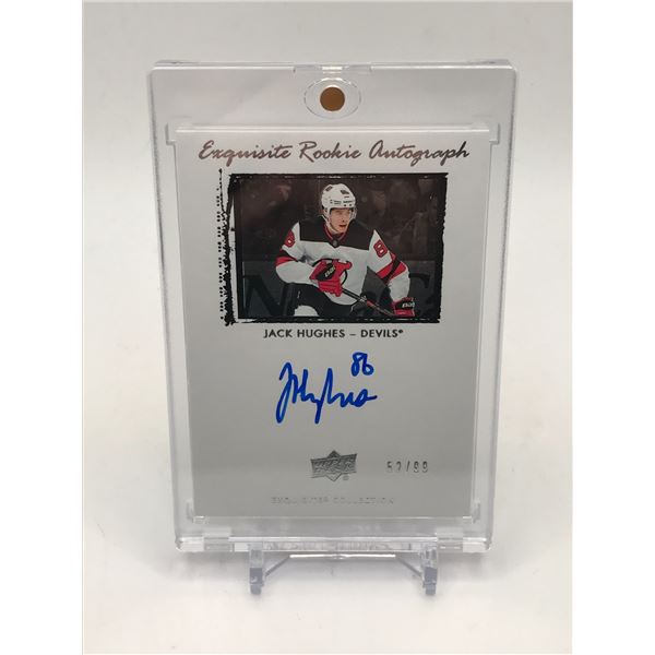 2019-20 UPPER DECK EXQUISITE HOCKEY COLLECTION JACK HUGHES SIGNED ROOKIE CARD 52/99