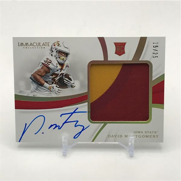 2019 PANINI IMMACULATE COLLECTION COLLEGIATE DAVID MONTGOMERY SIGNED PATCH ROOKIE CARD 15/25