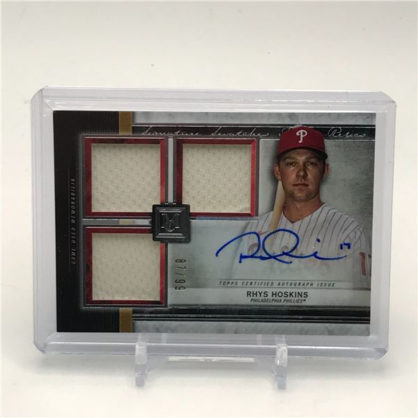 2020 TOPPS MUSEUM COLLECTION RHYS HOSKINS SIGNED TRIPLE PATCH ROOKIE CARD 87/99