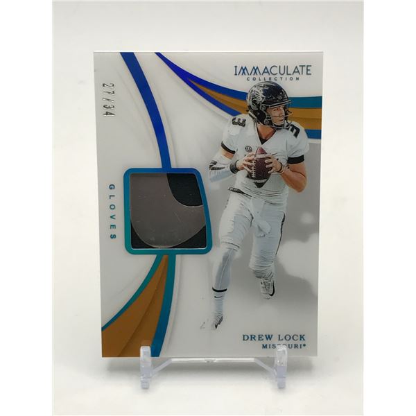 2019 PANINI IMMACULATE COLLECTION COLLEGIATE DREW LOCK GLOVES PATCH TRADING CARD 27/34