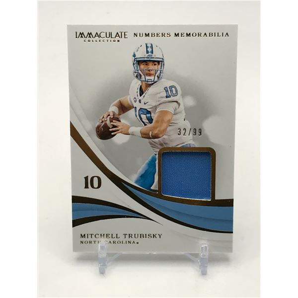 2019 PANINI IMMACULATE COLLECTION COLLEGIATE MITCHELL TRUBISKY PLAYER WORN PATCH CARD 32/99