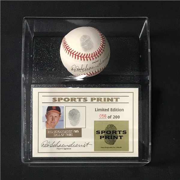 RED SCHOENDIENST SIGNED DNA FINGERPRINT BASEBALL PRESENTATION PIECE 056/200 - STATE OF MISSOURI COA