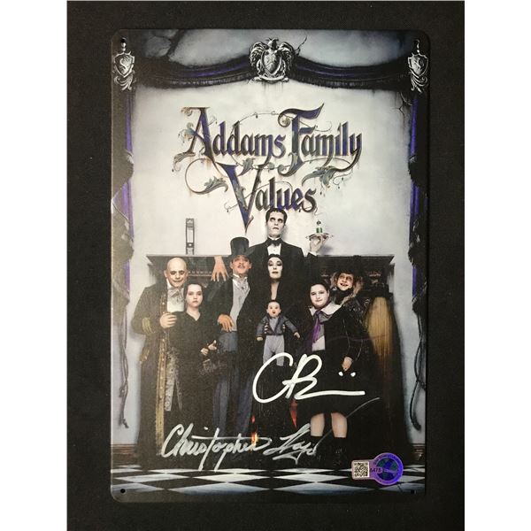CHRISTOPHER LLOYD AND CHRISTINA RICCI DUAL SIGNED METAL SIGN - WWOC COA