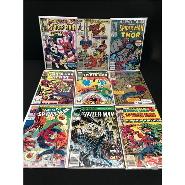 LOT OF 9 COMICS FEATURING SPIDERMAN - MARVEL COMICS