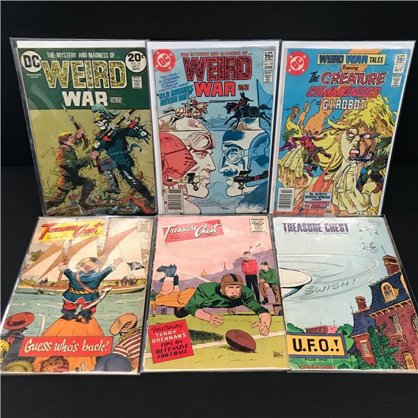 LOT OF 6 MIXED TITLE COMICS INCLUDING 3 X TREASURE CHEST COMICS