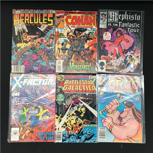 LOT OF 6 MIXED TITLE MARVEL COMICS - INCLUDING BATTLESTAR GALACTICA #1