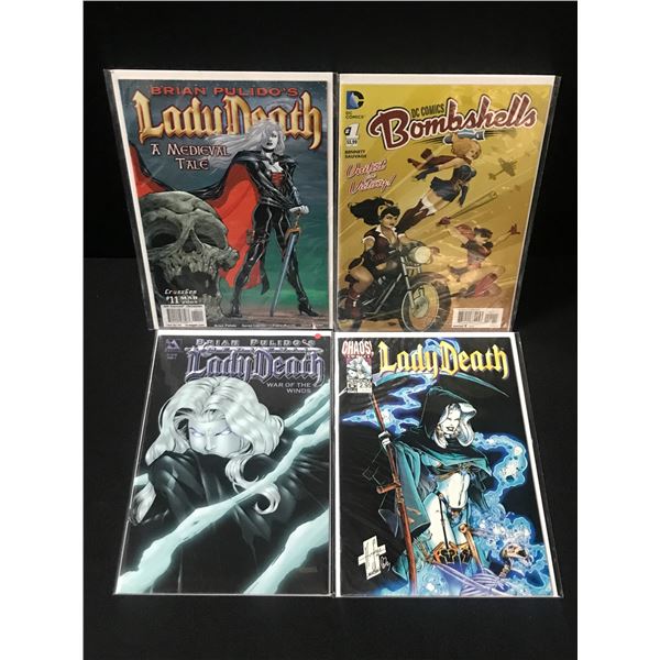 LOT OF 4 MIXED TITLE COMICS INCLUDING 3 X LADY DEATH