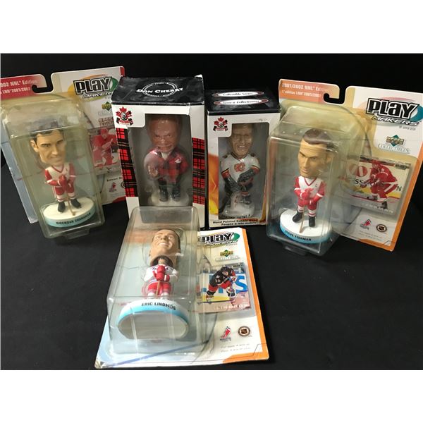 LOT OF 5 SEALED HOCKEY BOBBLE HEADS IN ORIGINAL PACKAGING