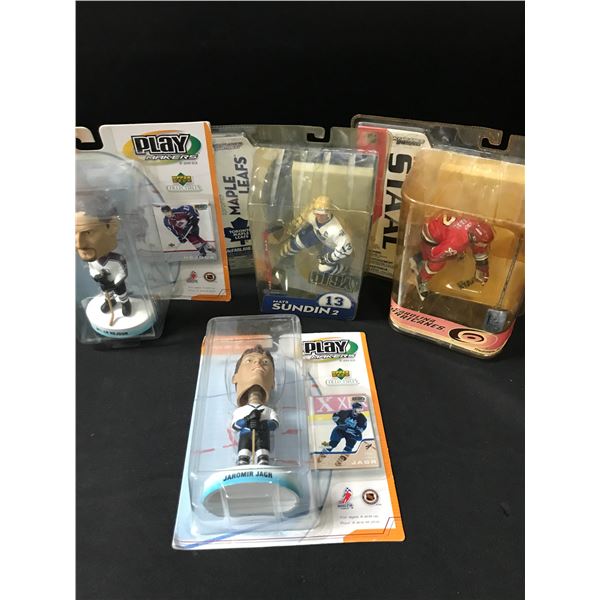 LOT OF 4 HOCKEY ACTION FIGURES / BOBBLE HEADS IN ORIIGINAL PACKAGING