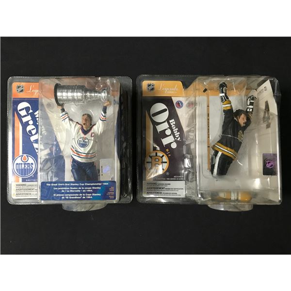 LOT OF 2 MCFARLANE LEGENDS OF HOCKEY ACTION FIGURES IN ORIGNIAL PACKAGING - GRETZKY AND ORR