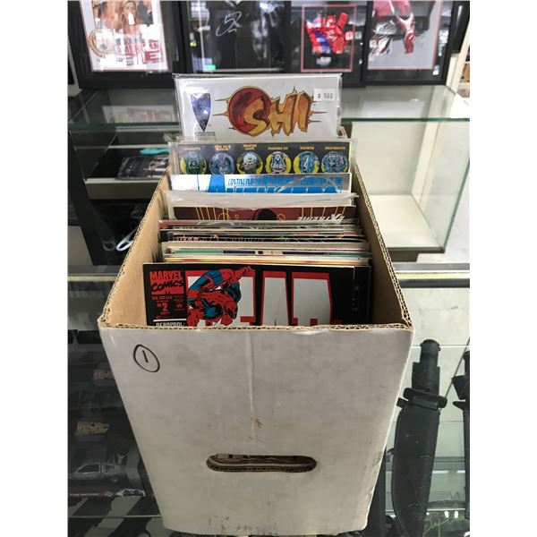 BOX OF ASSORTED COMICS BOOKS - VARIOUS TITLES AND PUBLISHERS