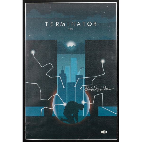 LINDA HAMILTON SIGNED TERMINATOR MOVIE POSTER - JSA COA