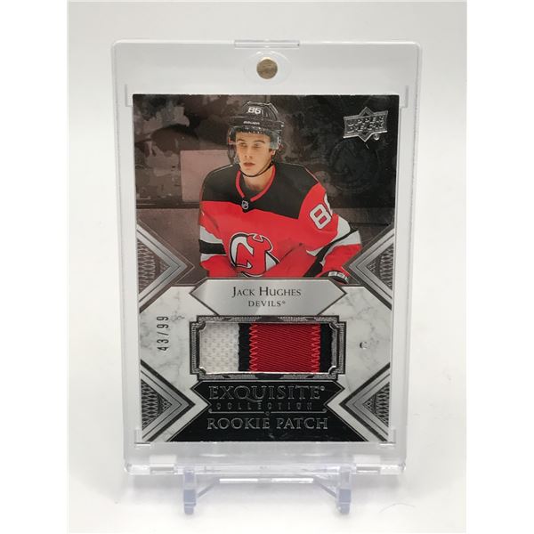 2019-20 UPPER DECK EXQUISITE COLLECTION JACK HUGHES ROOKIE PATCH TRADING CARD 43/99