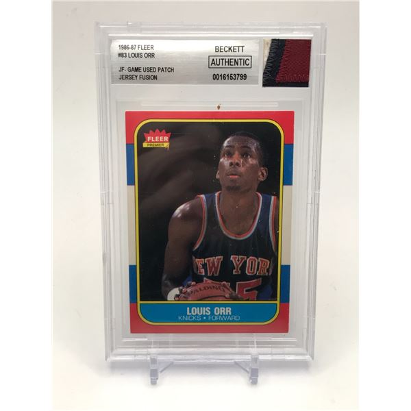 1986-87 FLEER LOUIS ORR GAME USED PATCH JERSEY FUSION - BECKETT AUTHENTIC ENCAPSULATED TRADING CARD