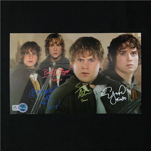 4 HOBBITS SIGNED LOTR 8X10 ASTIN, WOOD, BOYD AND MONAGHAN - WWOC COA