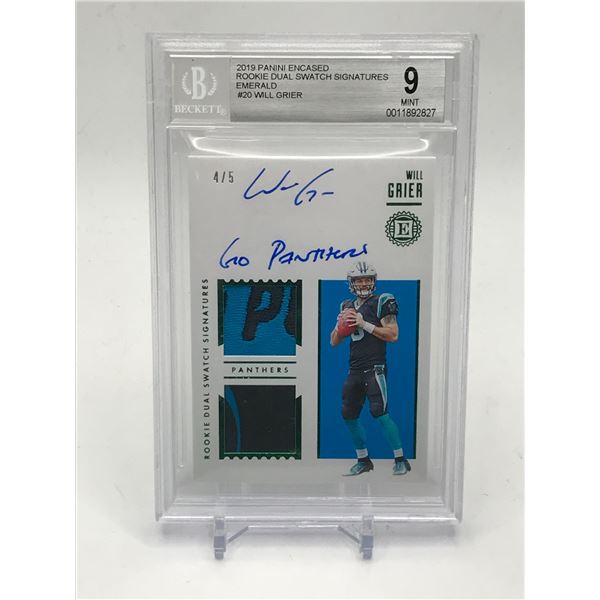 2019 PANINI ENCASED ROOKIE DUAL SWITCH SIGNATURES EMERALD WILL GRIER SIGNED TRADING CARD  BECKETT 10