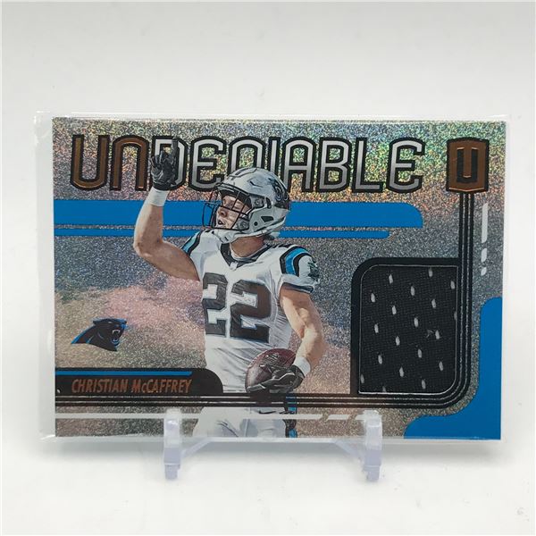 2019 PANINI UNPARALLELED FOOTBALL CHRISTIAN MCCAFFREY GAME WORN PATCH TRADING CARD