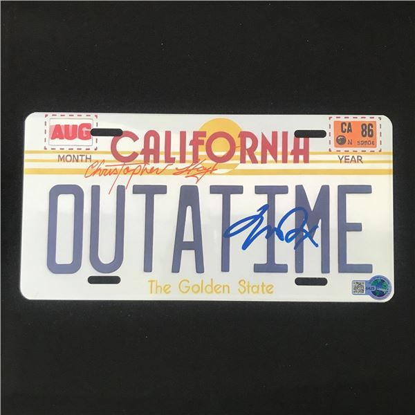 CHRISTOPHER LLOYD AND MICHAEL J FOX SIGNED LICENSE PLATE (WWOC COA)