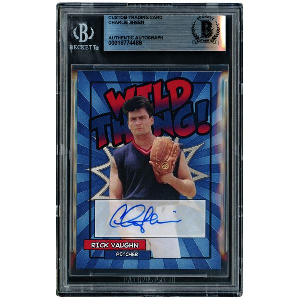 CHARLIE SHEEN SIGNED WILD THING CUSTOM TRADING CARD - BECKETT COA