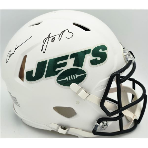 AARON ROGERS AND GARRETT WILSON SIGNED NY JETS MINI HELMET (BECKETT COA)