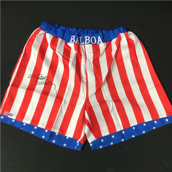 SYLVESTER STALLONE SIGNED ROCKY BOXING SHORTS - CELEBRITY COA