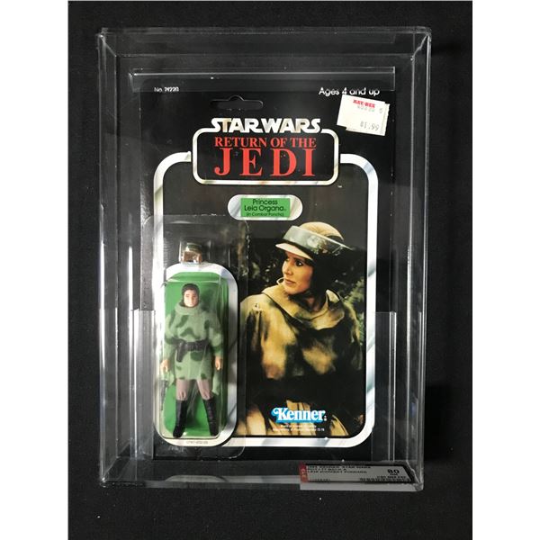1984 KENNER STAR WARS LEIA IN COMBAT PONCHO ACTION FIGURE IN ORIGINAL PACKAGING - AFA GRADE 80