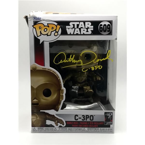 ANTHONY DANIELS SIGNED C3P0 FUNKO POP - WWOC COA (BOX DAMAGE)