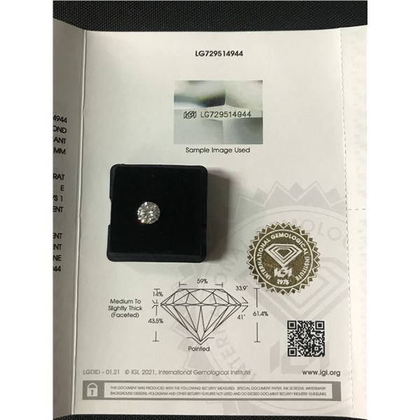 LAB GROWN DIAMOND .92 CARAT COLOUR E WITH IGI REPORT