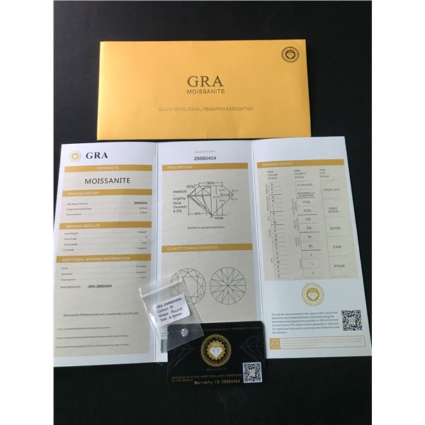 MOISSANITE 1 CARAT GRADE D COLOUR WITH GRA REPORT
