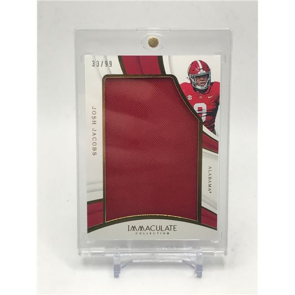 2019 PANINI IMMACULATE COLLECTION COLLEGIATE JOSH JACOBS PATCH ROOKIE CARD 33/99