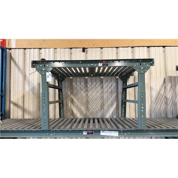 ULINE H-4071 GREEN INDUSTRIAL 30"W X 5'L ADJUSTABLE GRAVITY ROLLER CONVEYOR SYSTEM WITH 2 LEGS &