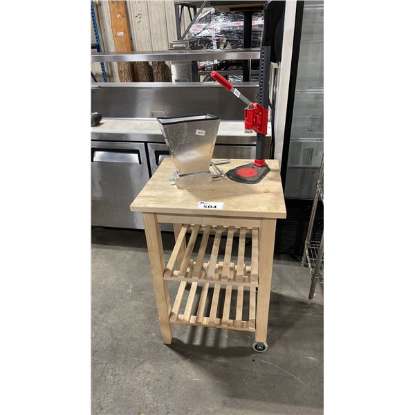 NATURAL WOOD 3 TIER 20"W X 23"D X 33 1/2"H MOBILE BUTCHER BLACK STYLE EQUIPMENT STAND, WITH