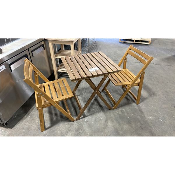 3 PCS WOODEN SLATE STYLE FOLDING OUTDOOR BISTRO SET INCLUDING: FOLDING TABLE & 2 FOLDING CHAIRS