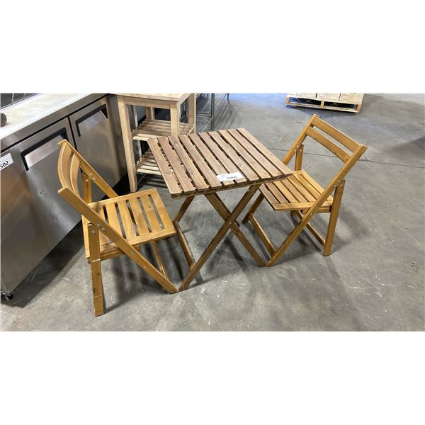 3 PCS WOODEN SLATE STYLE FOLDING OUTDOOR BISTRO SET INCLUDING: FOLDING TABLE & 2 FOLDING CHAIRS