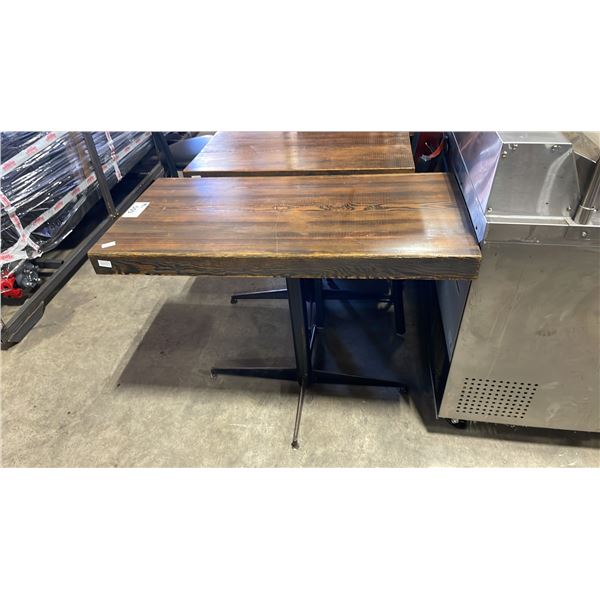 DARK SOLID WOOD TOP 41"W X 21"D X 32"H BLACK METAL BASE COMMERCIAL RESTAURANT TABLE