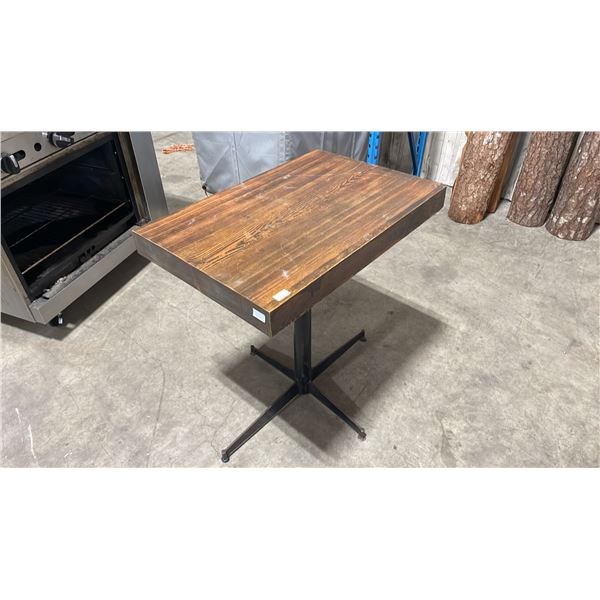 DARK SOLID WOOD TOP 33"W X 21"D X 32"H BLACK METAL BASE COMMERCIAL RESTAURANT TABLE