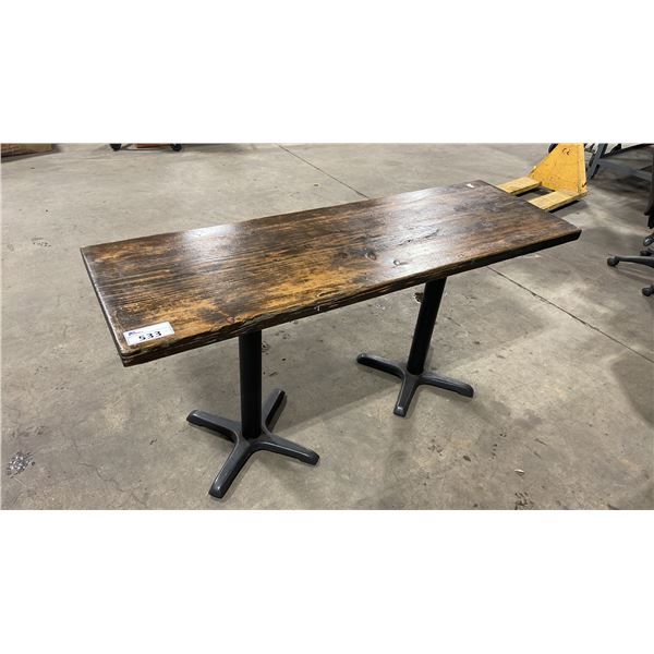 DARK SOLID WOOD TOP 64"W X 21"D X 31"H BLACK METAL BASE COMMERCIAL RESTAURANT TABLE