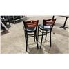 Image 2 : PAIR OF BLACK METAL FRAMED CHERRY WOOD BACK PADDED COMMERCIAL RESTAURANT BAR CHAIRS