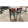 Image 2 : PAIR OF BLACK METAL FRAMED CHERRY WOOD BACK PADDED COMMERCIAL RESTAURANT BAR CHAIRS