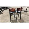 Image 2 : PAIR OF BLACK METAL FRAMED CHERRY WOOD BACK PADDED COMMERCIAL RESTAURANT BAR CHAIRS