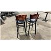 Image 2 : PAIR OF BLACK METAL FRAMED CHERRY WOOD BACK PADDED COMMERCIAL RESTAURANT BAR CHAIRS