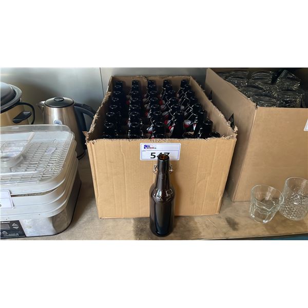 BOX OF FLIP TOP BROWN GLASS BRAGGOT BREWING 17 OZ BEER BOTTLES