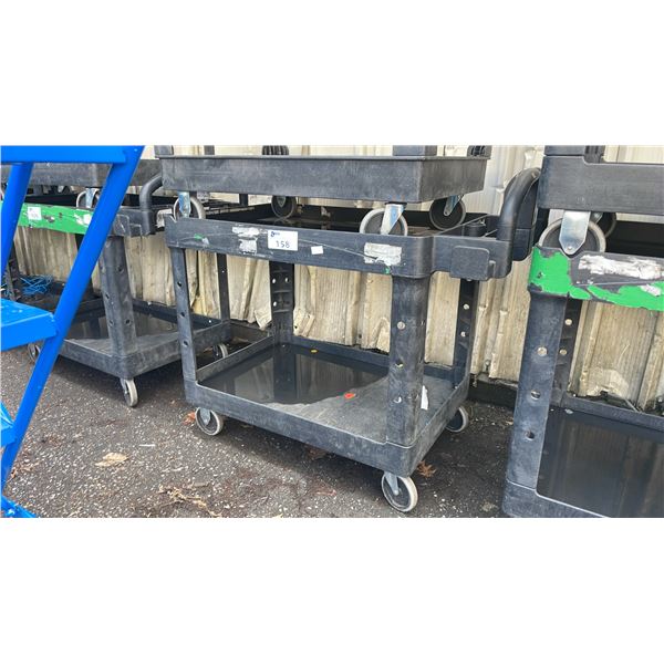 BLACK PLASTIC 2 TIER 42"L X 25"D X 33"H COMMERCIAL MOBILE PRODUCT CART