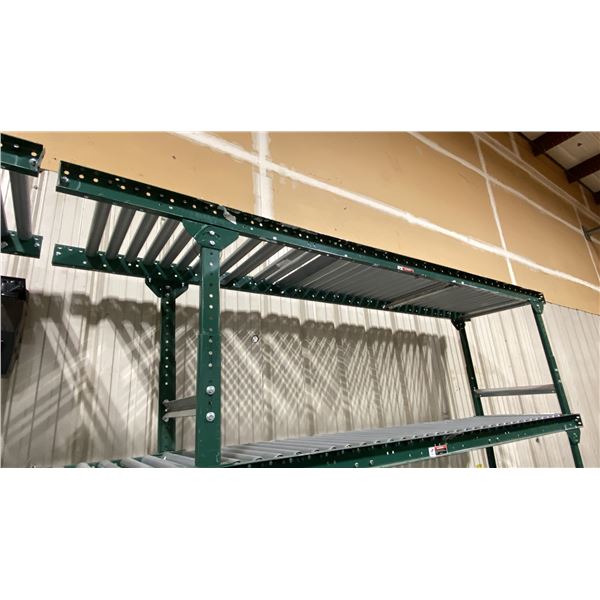 ULINE H-3412 GREEN INDUSTRIAL 24"W X 10'L ADJUSTABLE GRAVITY ROLLER CONVEYOR SYSTEM WITH 2 LEGS