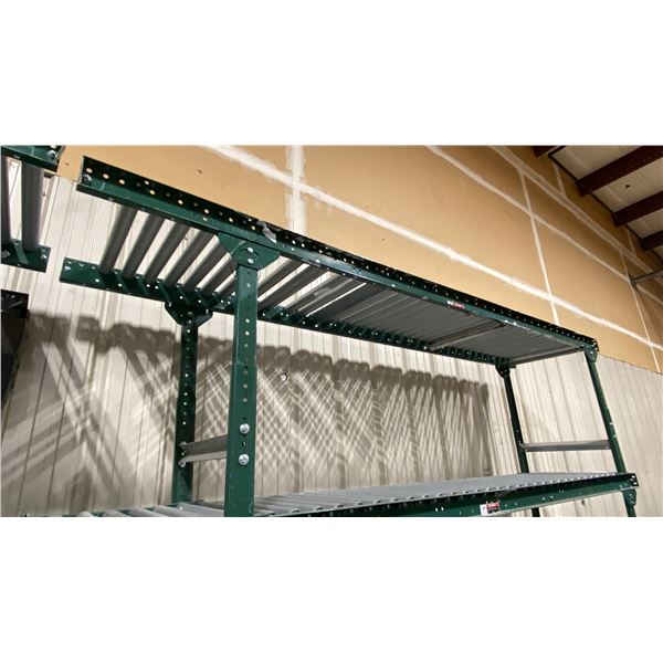 ULINE H-3412 GREEN INDUSTRIAL 24"W X 10'L ADJUSTABLE GRAVITY ROLLER CONVEYOR SYSTEM WITH 2 LEGS