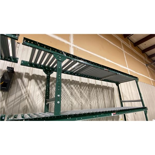 ULINE H-3412 GREEN INDUSTRIAL 24"W X 10'L ADJUSTABLE GRAVITY ROLLER CONVEYOR SYSTEM WITH 2 LEGS